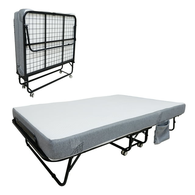 75x31 Inch Folding Bed with 5 Inch Memory Foam Mattress, 450 lbs Heavy Duty Roll Away Bed with Lockable Wheels, Space Saving Guest Bed with Side Pocket for Home Office Camping