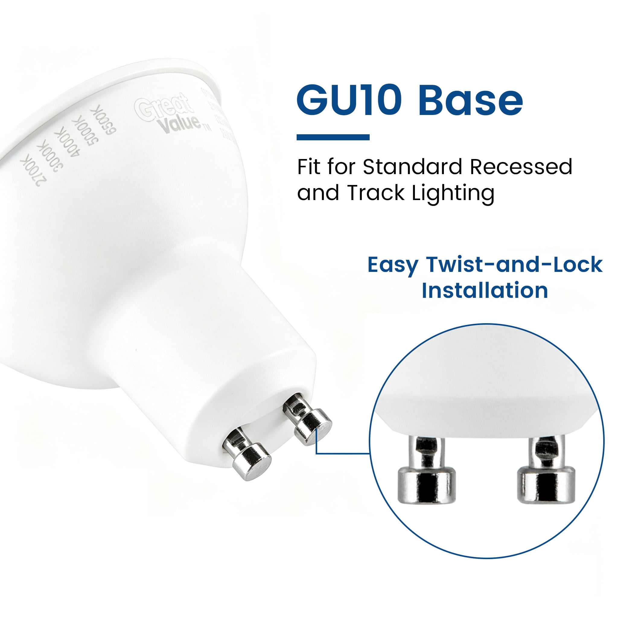 Great Value LED MR16 Indoor Spot Light Bulb, 4.5-Watts (35W Equiv) 5ACT, Dimmable, GU10 Base (3 Pack)