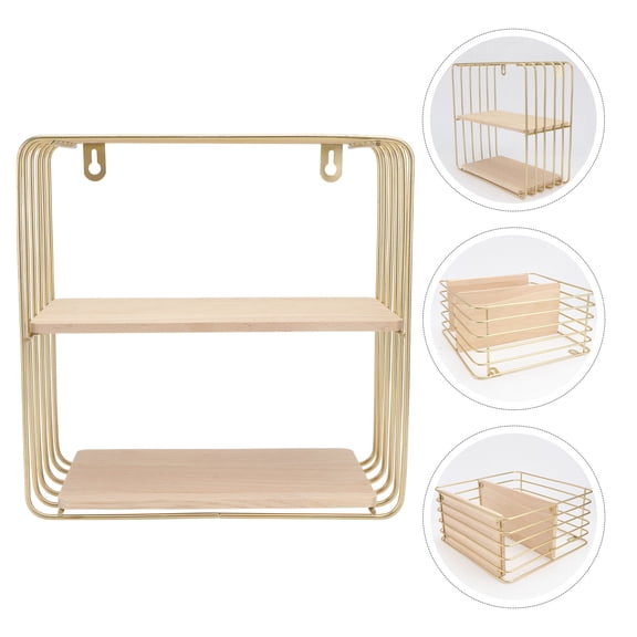 Masteelf 1pc Wall Mounted Iron Storage Rack Sundries Holder Shop Shelf Golden