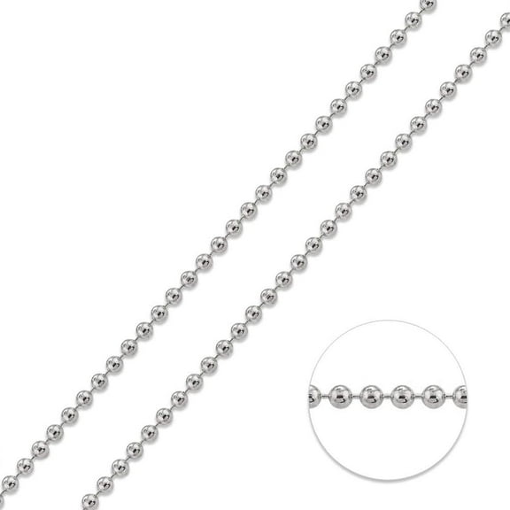 14K White Gold 1mm Ball Bead Chain, FREE Microfiber Cloth, High Polish Solid Pendant Mens Womens Necklace, Giorgio Bergamo 16