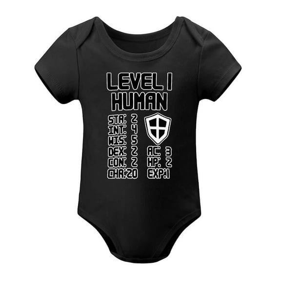 Level 1 Human Baby Bodysuit – Funny Gamer Newborn Outfit for Boys Or Girls, Video Game Themed Toddler Romper Black-style 12months