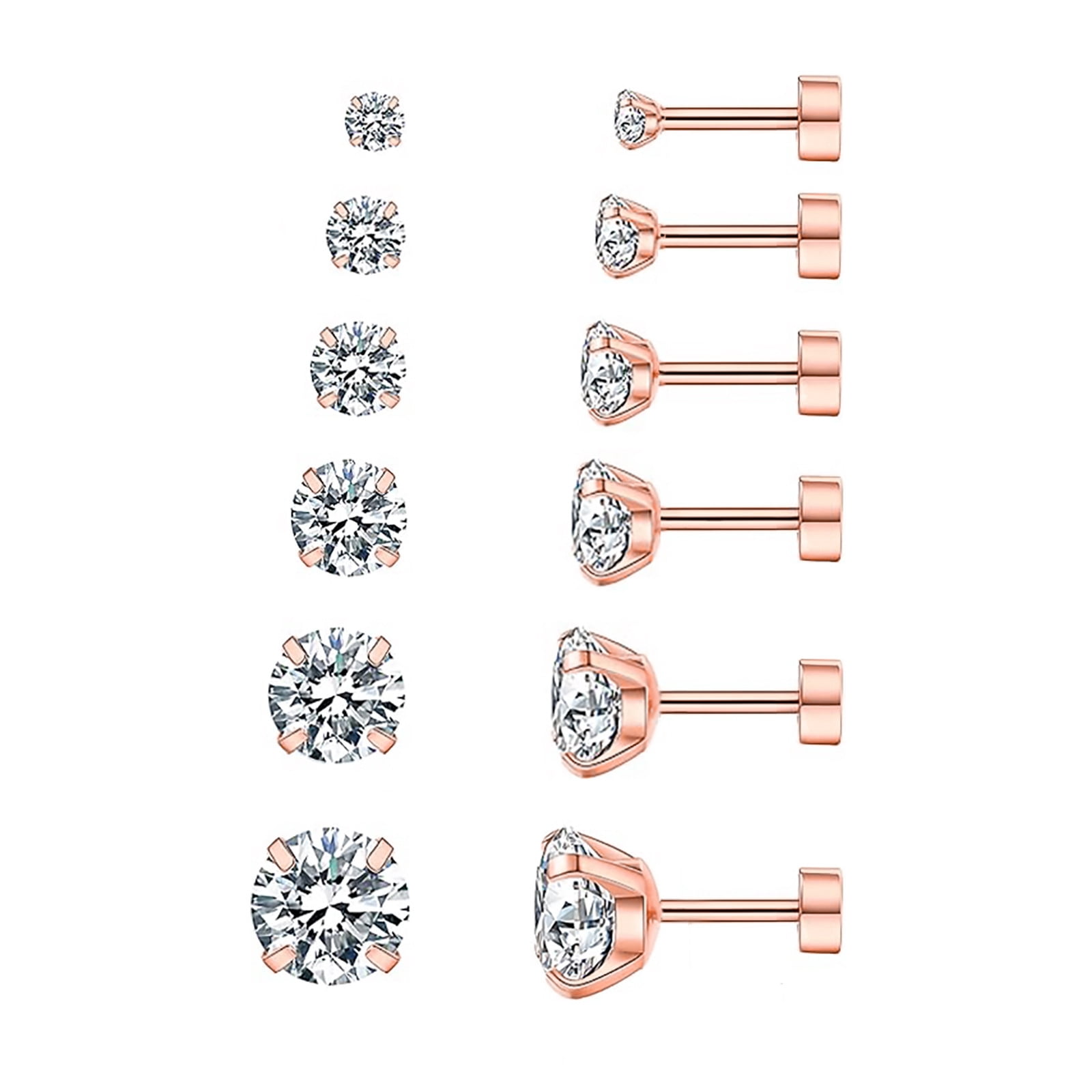 Nmkwnr 18 Pairs Round Cubic Zirconia Stud Earring 316L Stainless Steel Earrings 14K Gold Plated Flat Back Earrings for Women Men