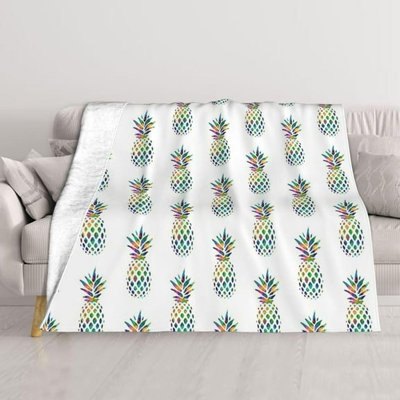 Rainbow Pineapple Throw Blankets 50"x40" Lightweight Flannel Fleece Cozy Soft Blanket Home Decor for Couch Bed Sofa Bedroom Living Room Travel Birthday Christmas All Season