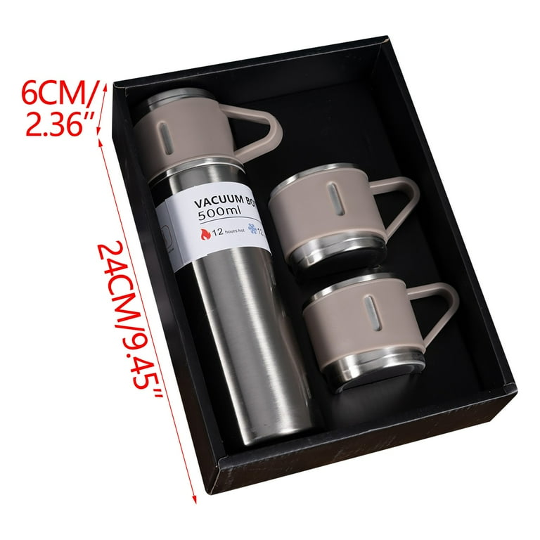Vacuum Flask Set - Insulated Water Bottle 3 Cups Gift Set