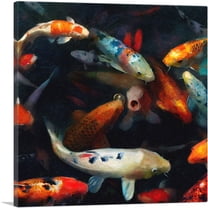 ARTCANVAS Koi Carp Fish Japan China Asia Pond Canvas Art Print - Size: 18" x 18" (1.50" Deep)