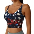 thumbnail image 2 of Daiia Red Blue White Stars Printed Women's Sports Bra, Breathable Activewear Bra with U-Back Design and Removable Pads, Comfortable and Supportive for Yoga, Workout-Large, 2 of 8
