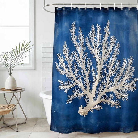 Coastal Coral Waterproof Fabric Shower Curtain,Oil Painted Summer Ocean Modern Art Waterproof Fabric Shower Curtain for Bathroom Curtains Bathtubs Hotel Shower Curtains with 12 Hooks Extra Long 72x96