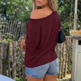 thumbnail image 6 of VJGBEGW Women Off The Shoulder Tops Oversized Short Sleeve Shirts Summer Casual Fashion Tees Wine XL, 6 of 9
