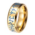 thumbnail image 2 of Anillo de acero de titanio para hombre, con grabado dorado, luminoso, moderno y brillante, diámetro interior de 18,2 mm, 2 of 12