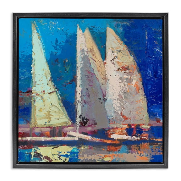 Stupell Industries Tropical A Strong Wind Sailboats Black Floating Frame Canvas Art, 18 x 18, by Beth A. Forst