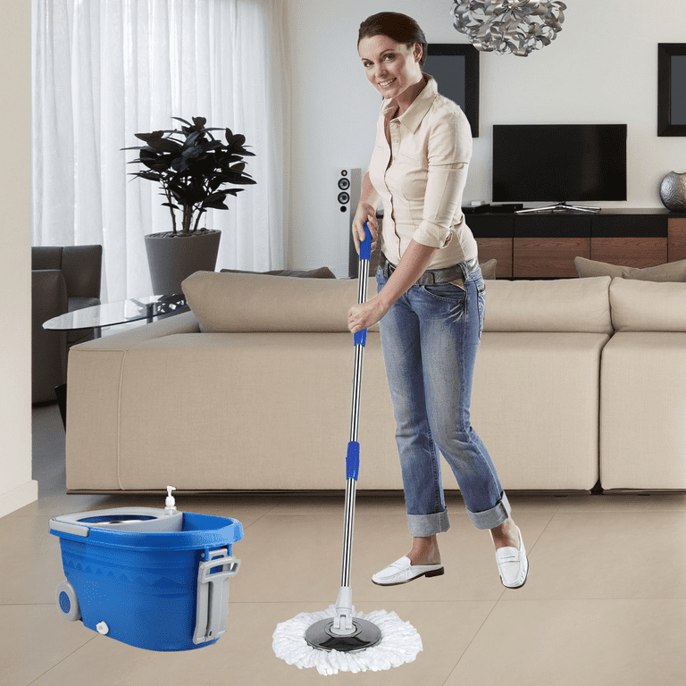 CozySwan Blue Spin Mop and Bucket Set with Rolling Spinner