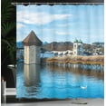 thumbnail image 4 of Ambesonne Rustic Shower Curtain, European Town Bridge, 69"Wx70"L, Blue Brown, 4 of 5