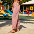 thumbnail image 6 of Maean Women Cotton Linen Pant Elastic High Waisted Wide Leg Palazzo Casual Lounge Trousers with Pockets, 6 of 7