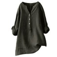 thumbnail image 1 of Blusa holgada con botones para mujer: cuello alto, manga larga, color liso, apta para el trabajo, el día a día y ocasiones informales, 1 of 3