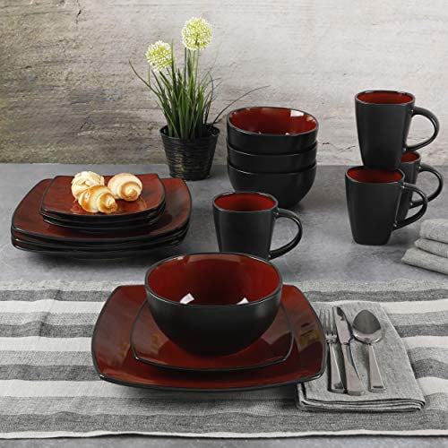 Gibson Elite Soho Lounge Reactive Glaze Stoneware Dinnerware set, Bella, Red