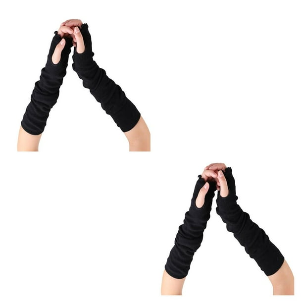 Sonducket 1 par de guantes largos sin dedos de tejido Jacquard de algodón peinado, guantes sin dedos, protección cálida para la muñeca, Volante Negro 2Conjunto