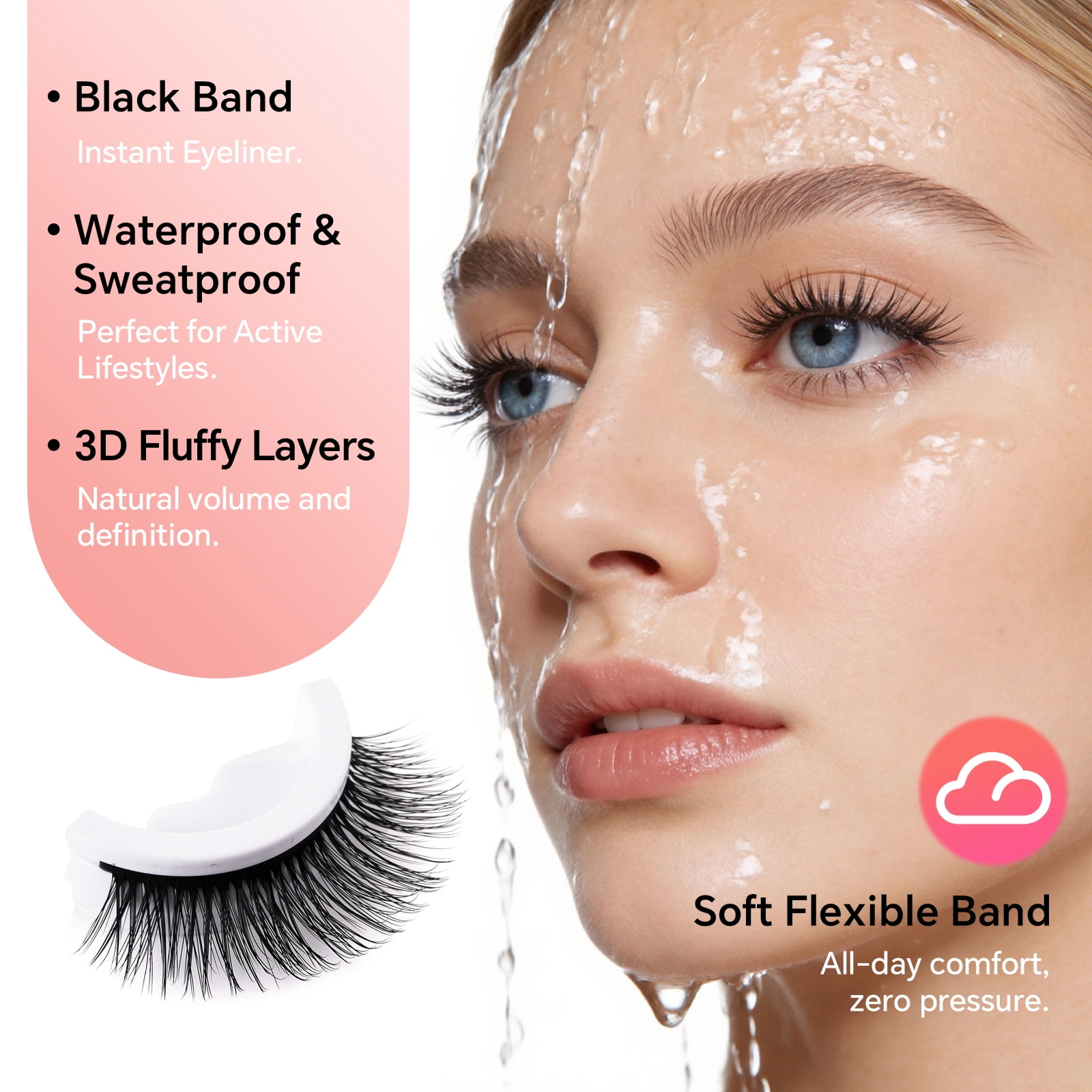 MEHORAN 3 Pairs False Eyelashes with Adhesive, Fluffy Self Adhesive False Lashes, Reusable Full Volume Strip Lashes, Lightweight & Washable, Strips 8-14mm