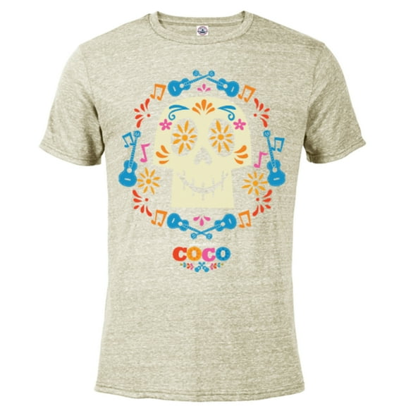Disney and Pixar's Coco Papel Picado Sugar Skull T-Shirt- Short Sleeve Blended T-Shirt for Adults - Customized-Putty Snow Heather