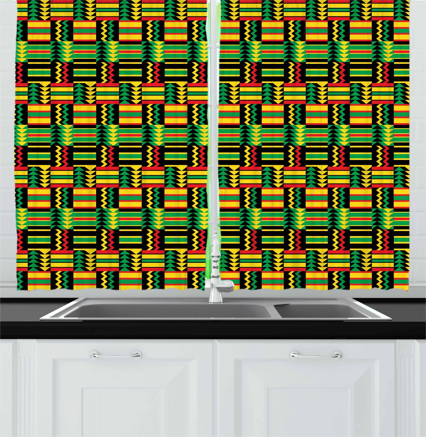 Kente Pattern Curtains 2 Panels Set, Tribal Kenya Nigeria Design with