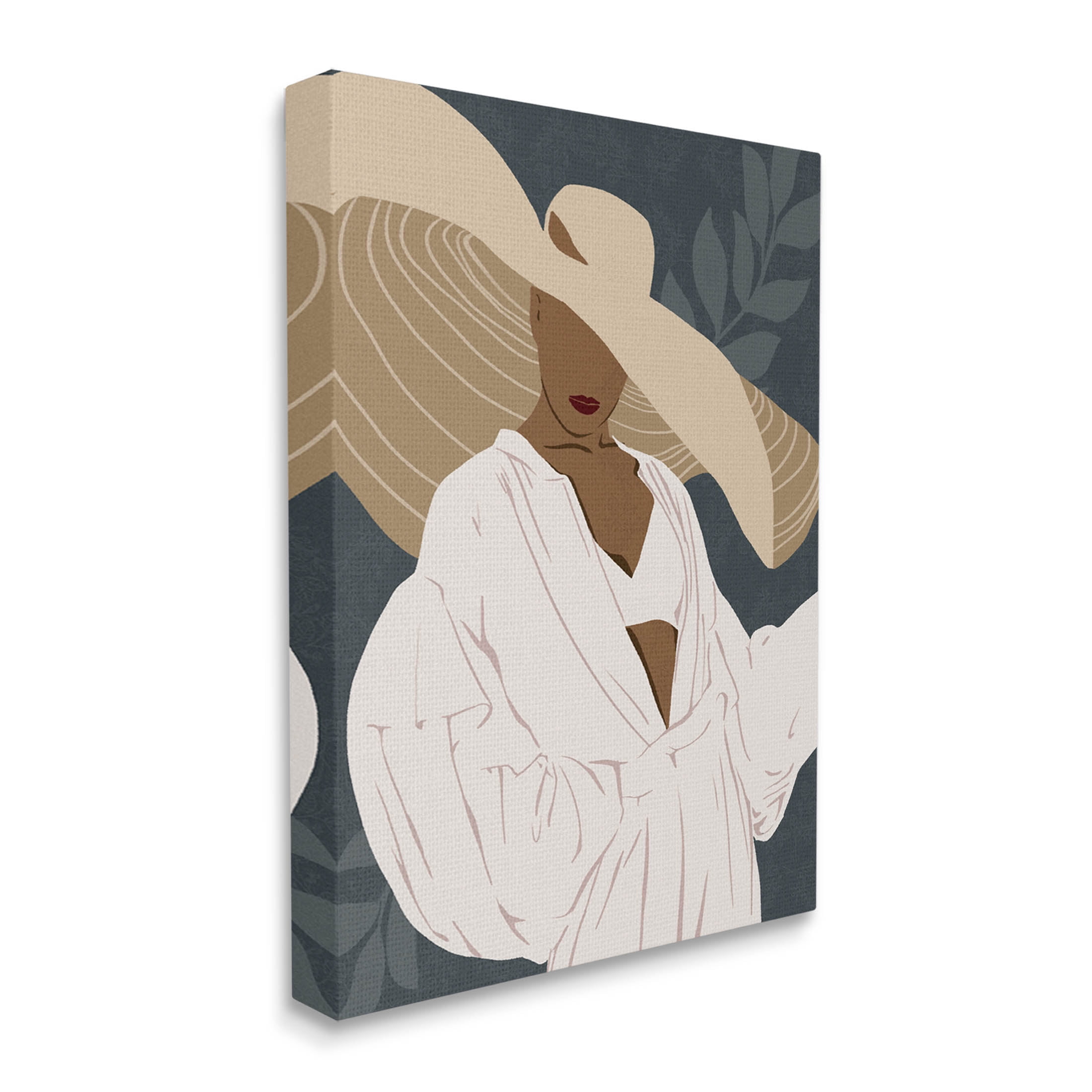 Boho Sun Hat Botanical Leaf Botanical & Floral Graphic Art Gallery Wrapped Canvas Print Wall Art