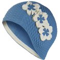 thumbnail image 1 of FYBTO 3 Flower Ladies Blue Swim Hat Swimming Bathing Cap Vintage Retro, 1 of 2