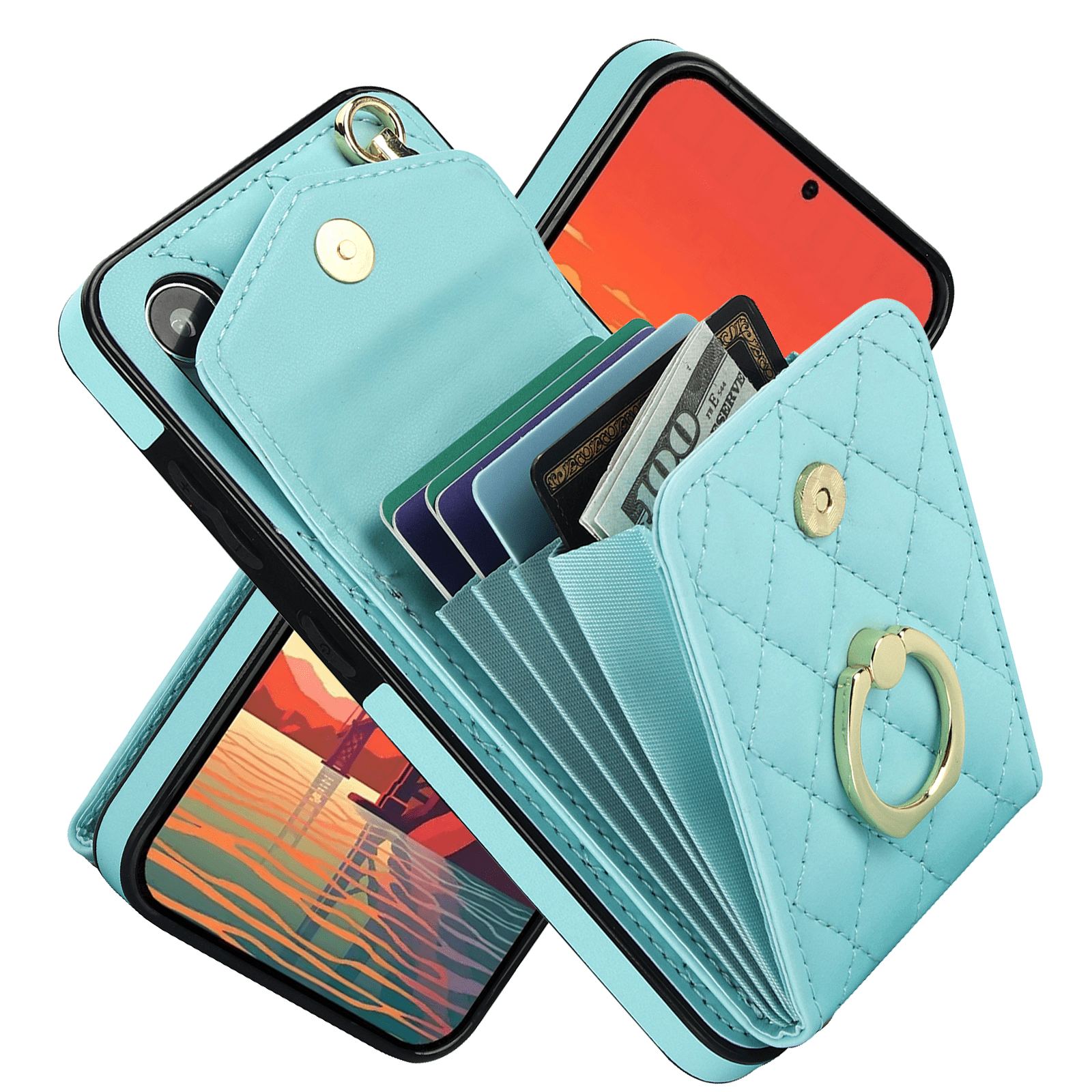 Asuwish Wallet RFID Blocking PU Leather Cell Phone Case with Tempered Glass Screen Protector, Wrist Strap for Samsung Galaxy S24 FE, Teal