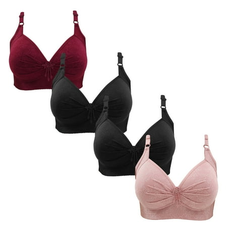 Gnurob 4 Pieces Lace Bralettes for Women No Underwire Bras Push Up Brassiere Comfort Padded T Shirt Bra Plus Size Wirefree Bralette Sports Everyday Wear Clearance Saving A07-Wine Medium