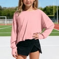 thumbnail image 6 of CUZIBR Girls Youth Shirts Loose Fit Long Sleeve Cropped Top Solid Color Oversized Crewneck Casual Blouse Backless Summer Basic Breathable Cozy Lightweight Tee Blouse,Pink,13-14 Years, 6 of 7