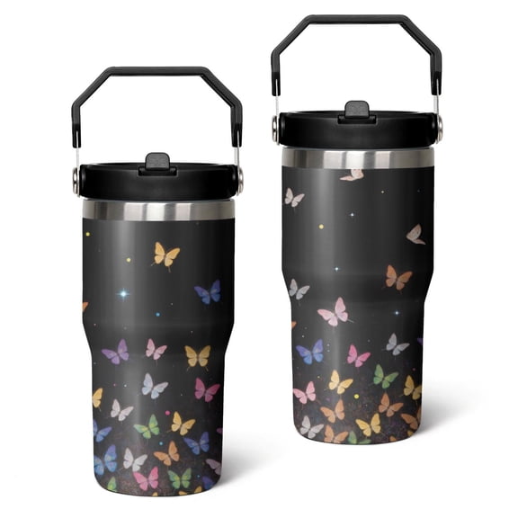 20 Oz Tumbler Colorful Butterfly Tumbler with Lid and Straw, Birthday Gift Cup for Friend Women Men Coffee Travel Mug Thanksgiving Day Halloween Christmas Gift Water Bottle
