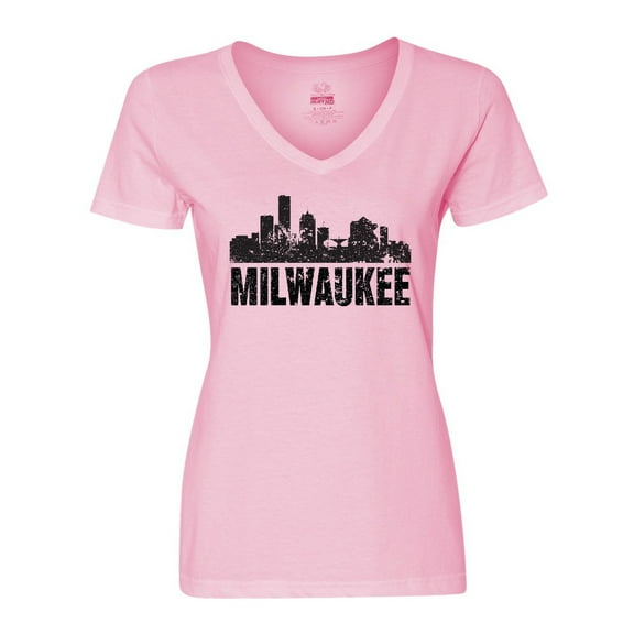 Inktastic Milwaukee Skyline Grunge Women's V-Neck T-Shirt