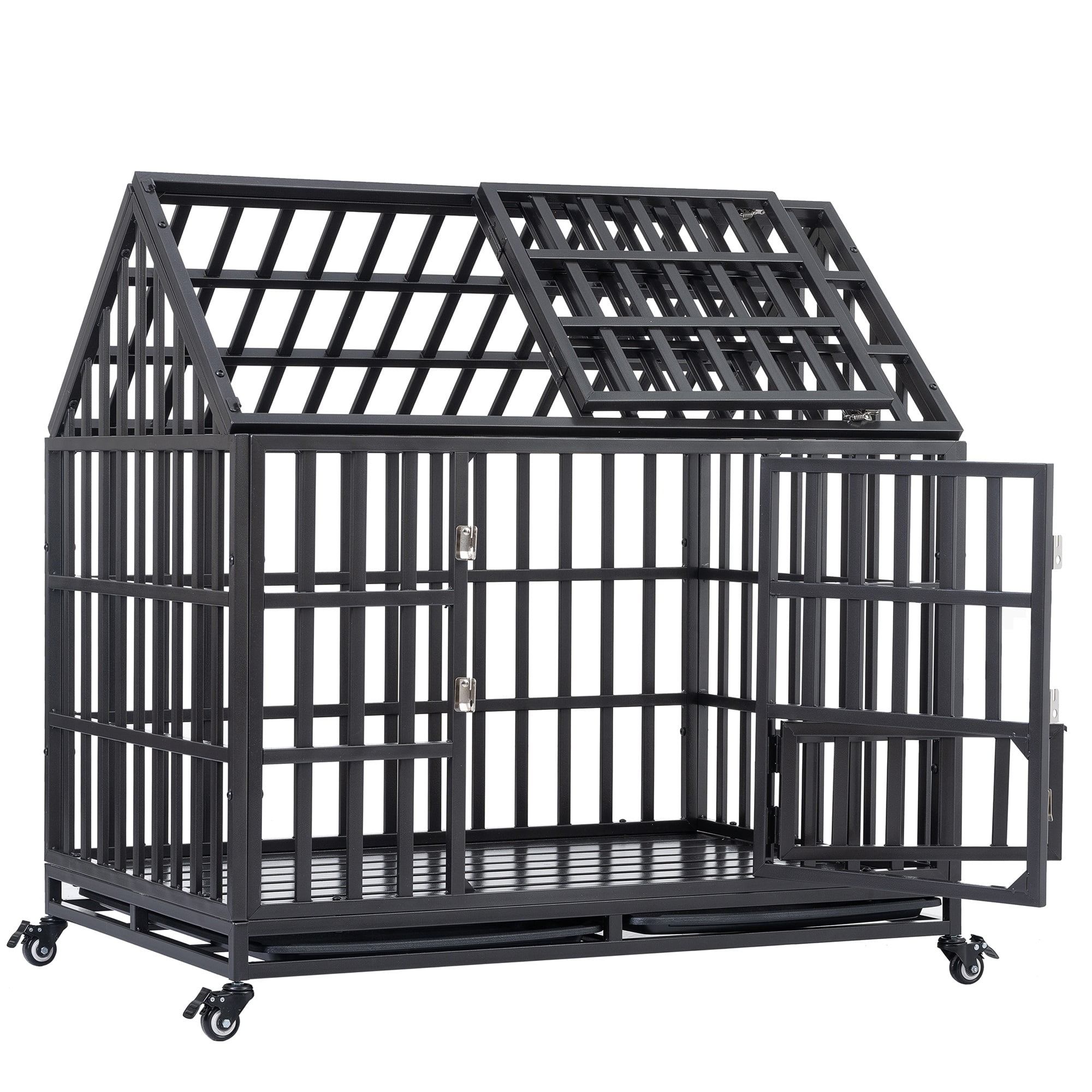 Pefilos 48" Heavy Duty Dog Cage Metal Kennel and Crate for Medium and Large Dogs, Pet Playpen with Four Wheels, Black Pefilos 48" Heavy Duty Dog Cage Metal Kennel and Crate for Medium and Large Dogs, Pet Playpen with Four Wheels, Black