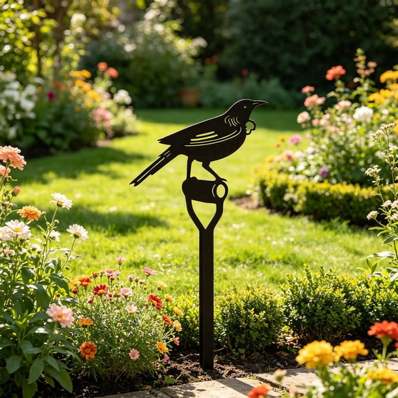 Linnome Iron Garden Stake Decoration Metal Yard Ornament with Ground Insert for Outdoor Garden Fence Courtyard Farm 11.8x3.4in Black#04