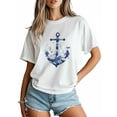 thumbnail image 3 of Women's T-Shirt Nautical Anchor Waves Short Sleeve Casual Tee Classic Crew Neck T Shirt for Women White, XS, 3 of 7