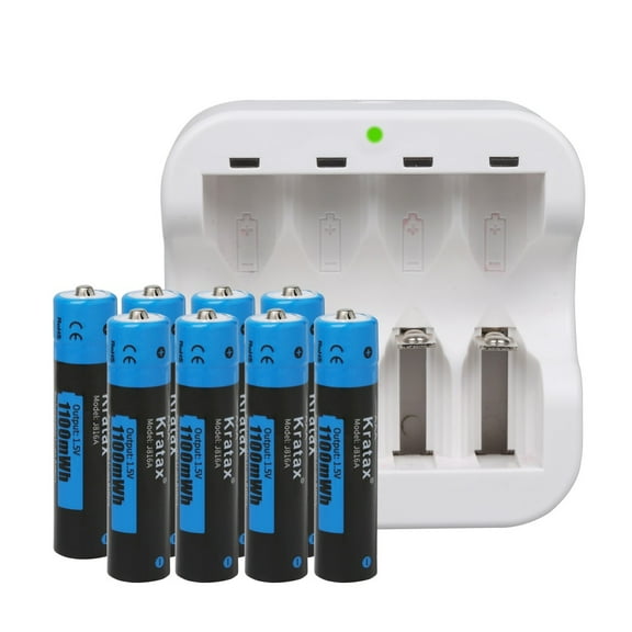 Kratax AAA Batteries, 8-Pack 1.5v Rechargeable Lithium AAA Batteries with Charger