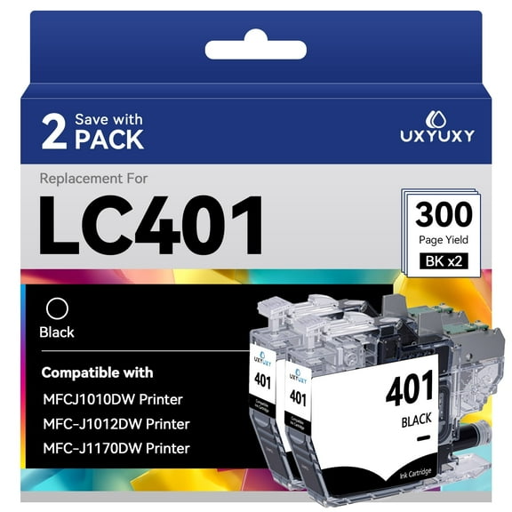 LC401 Ink Cartridge for Brother LC401 LC-401for MFC-J1010DW MFC-J1012DW MFC-J1170DW Printer (2 Black)