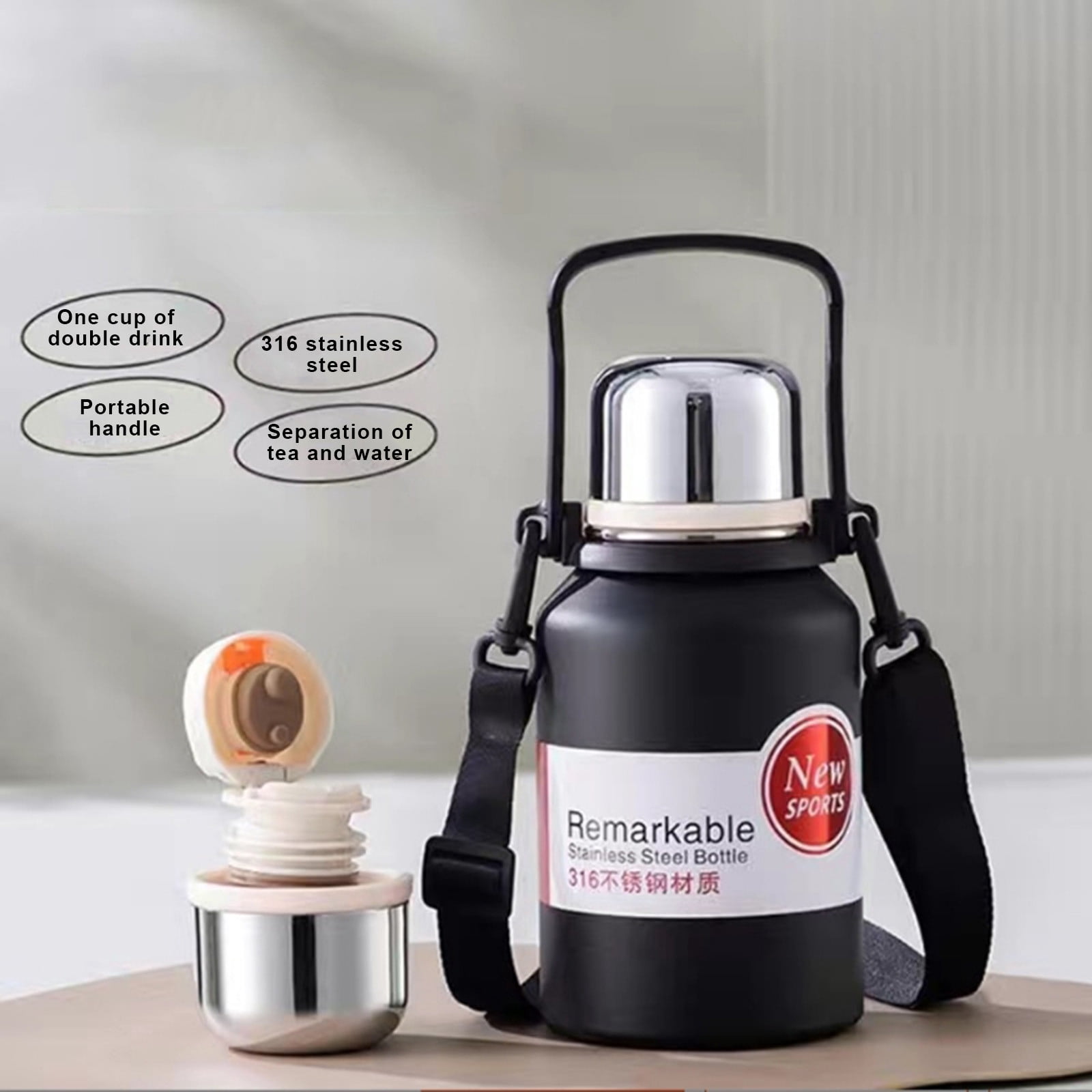Insulated Gallon Jug with Handle Camping Water Jug, 316 Stainless Steel, Large Double Vacuum Water Bottle for Hot & Cold Drinks, Wide Mouth, Sweat Proof, Great for Travel, Camping 600ml