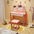 thumbnail image 4 of Gymax Kids Vanity Table Set 2-in-1 Princess Makeup Dressing Desk w/Mirror Stool Drawer Pink, 4 of 10