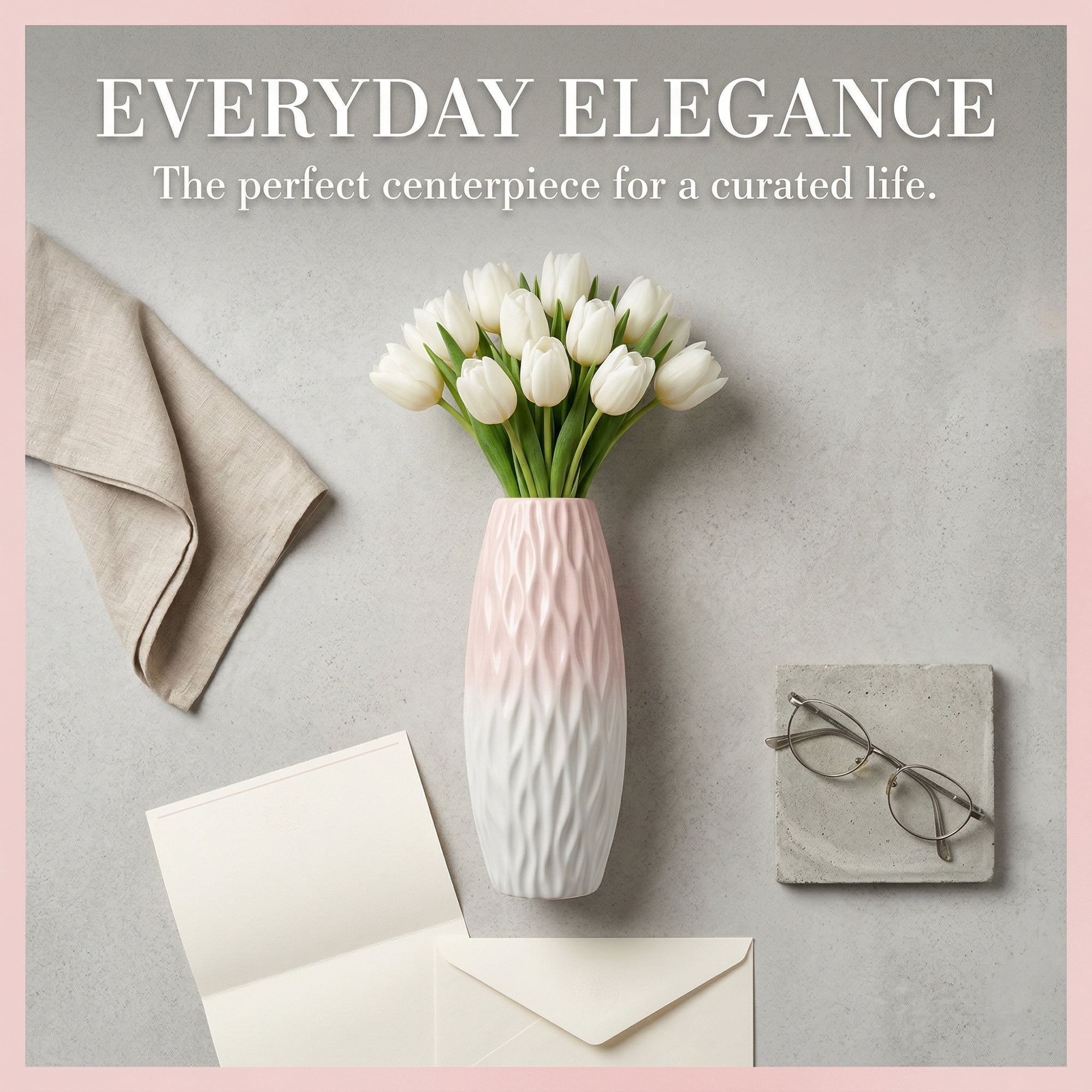Unique Bargains Tall Ceramic Pleated Geometric Centerpieces White 3.6"L x 3.6"W x 9.4"H