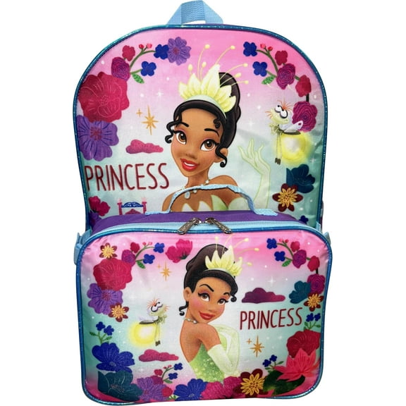 Disney Girls 16 inch Princess Tiana Backpack and Lunchbag Set