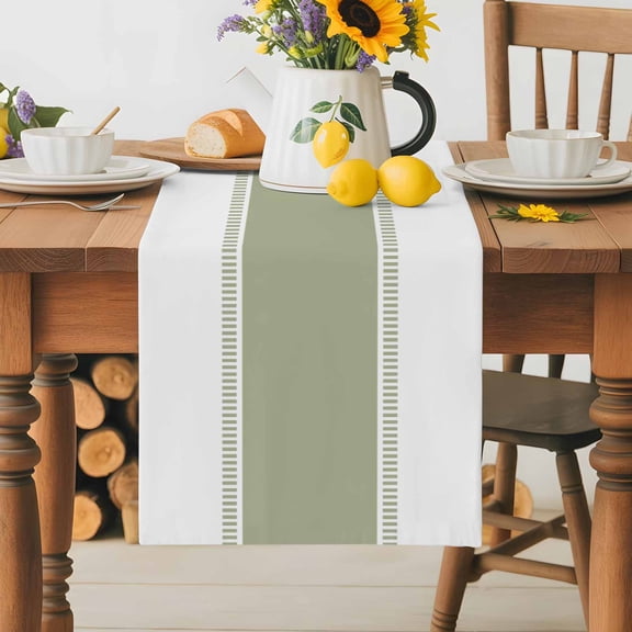 Burlap Table Runner 36 Inches Long,Simplistic Art Sage Green Non-Slip Kitchen Table Runners for Dining Room Everyday Use Party Table Decorations Abstract Simple White