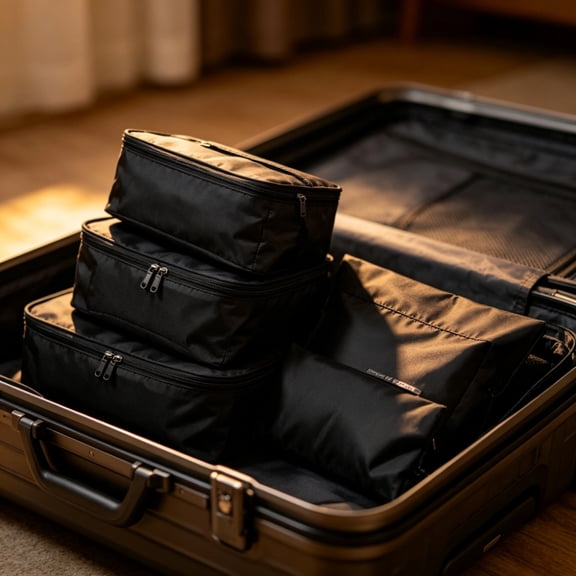 6 Set Packing Cubes for Suitcases, Packing Cubes with Shoe, Cosmetics, Clothing, Accessories Bags for Travel Luggage Organizer Women Men(black)