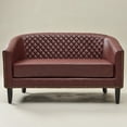 thumbnail image 3 of 50" Faux Leather Small Barrel Love Seat Settee, Diamond Tufted Back Compact Loveseat Sofa with Nailhead Trim, Modern 2-Seater Couch with Solid Wood Legs for Small Spaces, Apartments, Red, 3 of 16