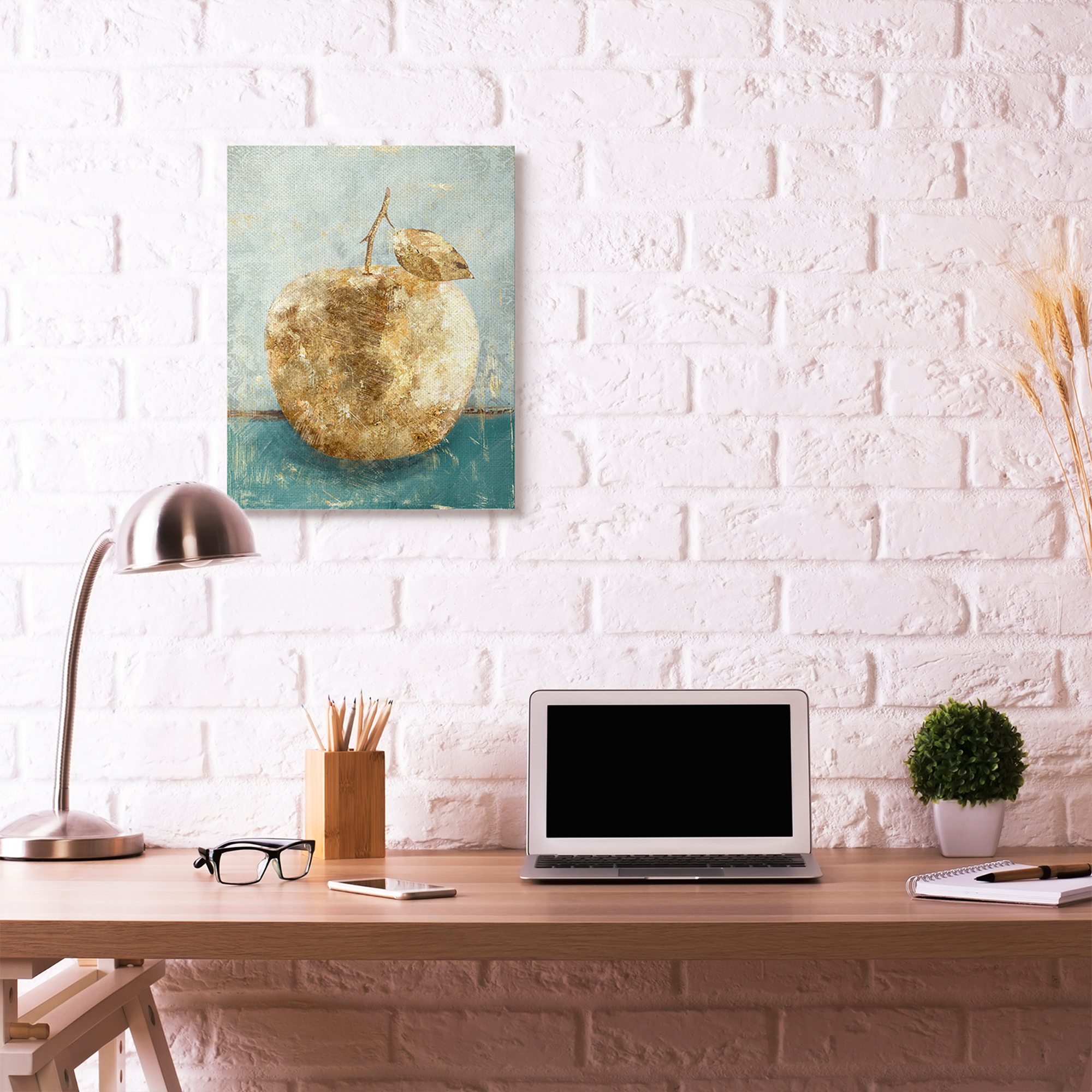 Stupell Home Décor Golden Apple Green Textured Food Painting Canvas Wall Art by Main Line Studio