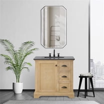 Hervas 36" Fir Wood Brown Bath Vanity with White Natural Carrara Marble & Mirror