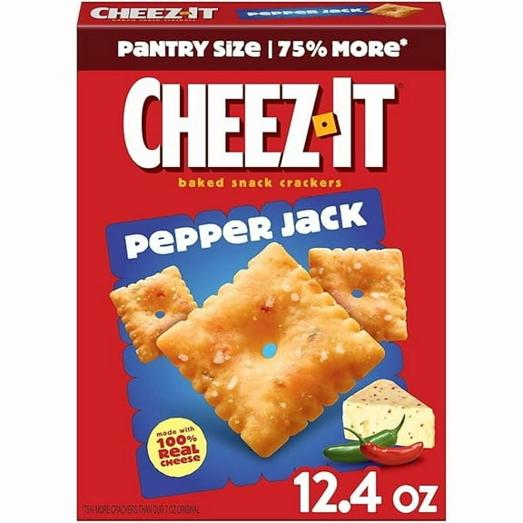 Cheez-It Cheese Crackers, Baked Snack Crackers, Office and Kids Snacks, Pepper Jack, 12.4oz Box