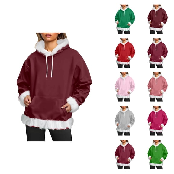 Trim Hoodie for Women 2025 Fall Winter Long Sleeve Casual Plain Drawstring Hooded Sweatshirt with Pockets Pullover Top