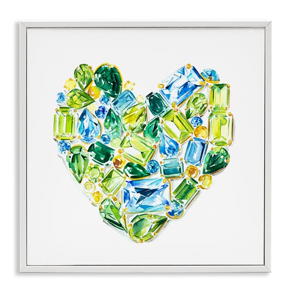 Stupell Industries Art Deco Green Gemstones Heart White Framed Giclee Art, 12 x 12, by Enya Todd