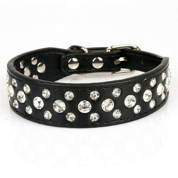 Rhinestone PU Leather Crystal Diamond Pet Dog Cat Puppy Collar Black