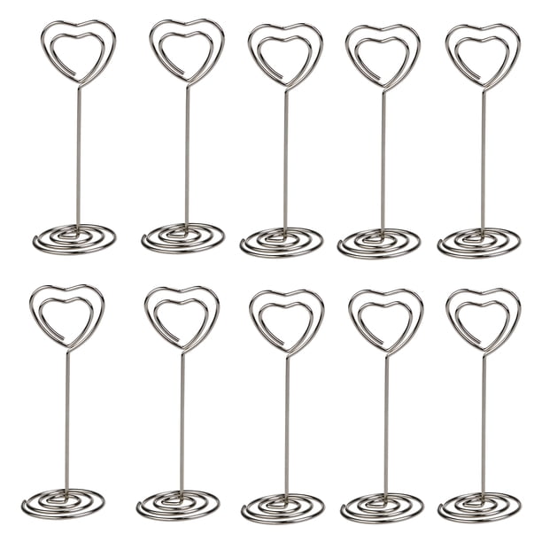 KAKOWELY 10 clips para sujetar notas en forma de corazón para recuerdos de boda (plateados)