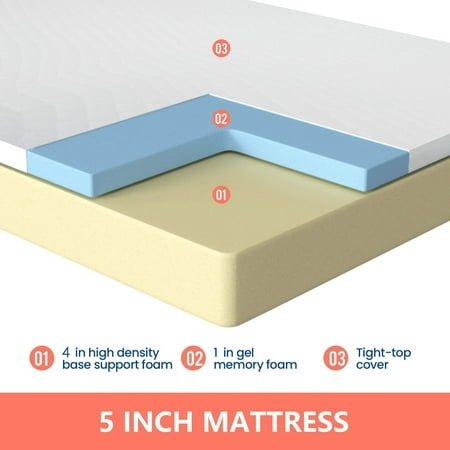 FDW 5 inch Gel Memory Foam Mattress Queen Mattresses Medium Firm Mattresses,Adults,Twin